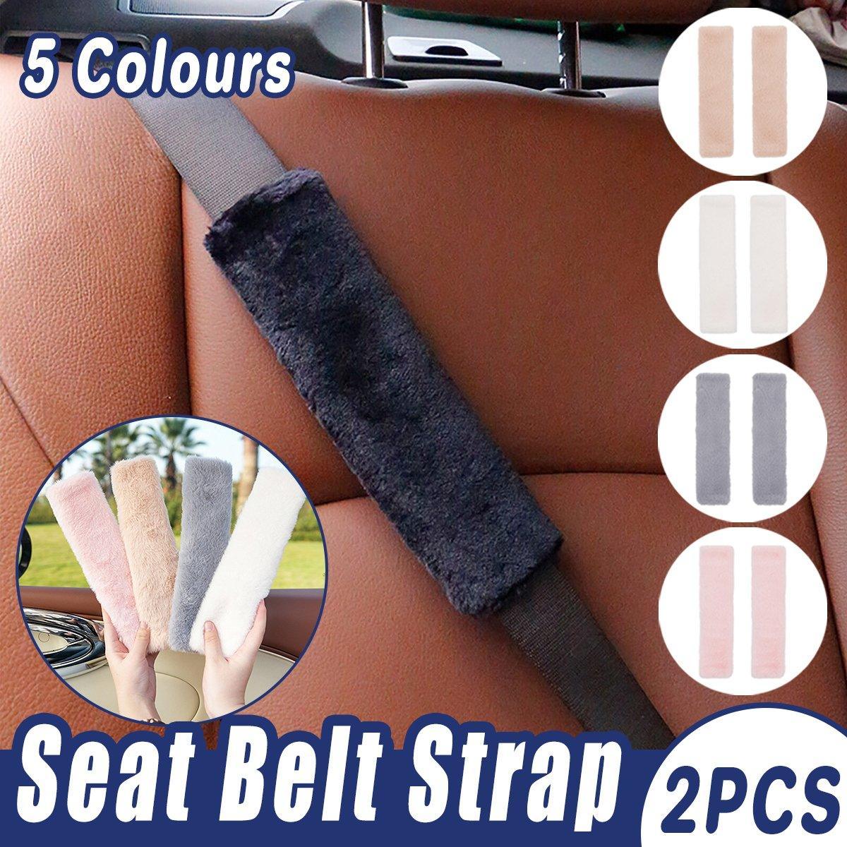Winter Plush Shoulder Strap Cover Neck Cushion Pad for Comfortable Car Travel 2PCS - Pink