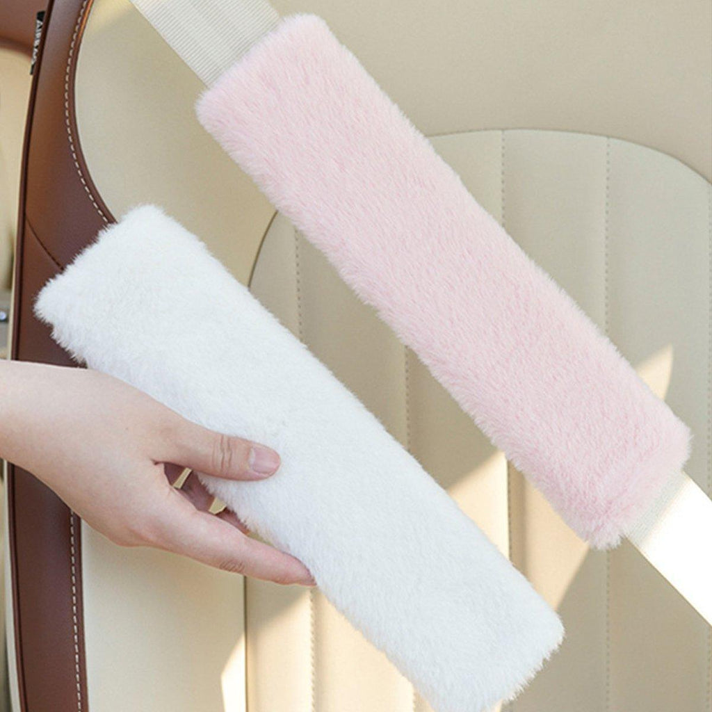 Winter Plush Shoulder Strap Cover Neck Cushion Pad for Comfortable Car Travel 2PCS - Pink