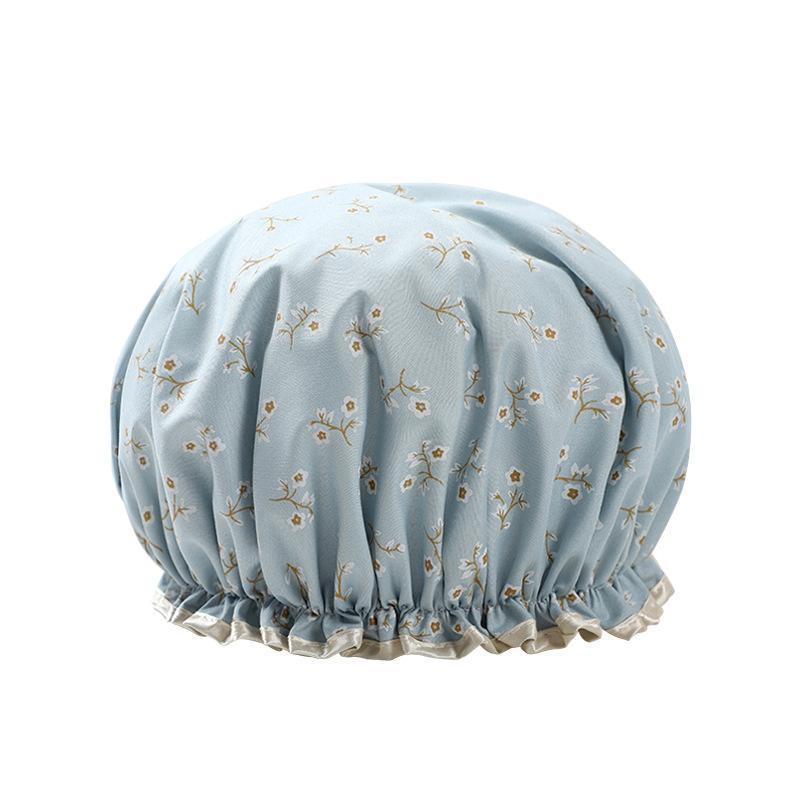 Double Layer Lux Shower Cap Bath Hat Hair Care Women Sleep Waterproof Reusable - Light Blue