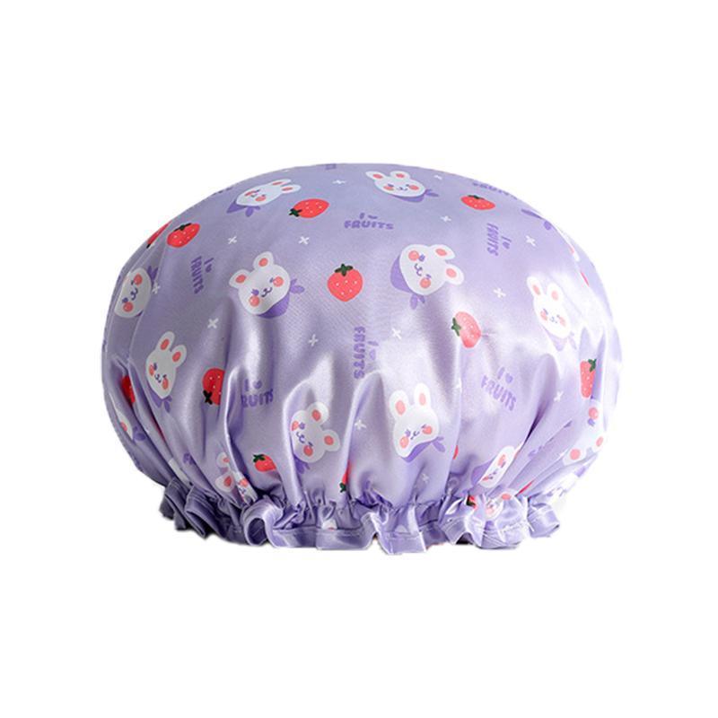 Double Layer Lux Shower Cap Bath Hat Hair Care Women Sleep Waterproof Reusable - Light Blue