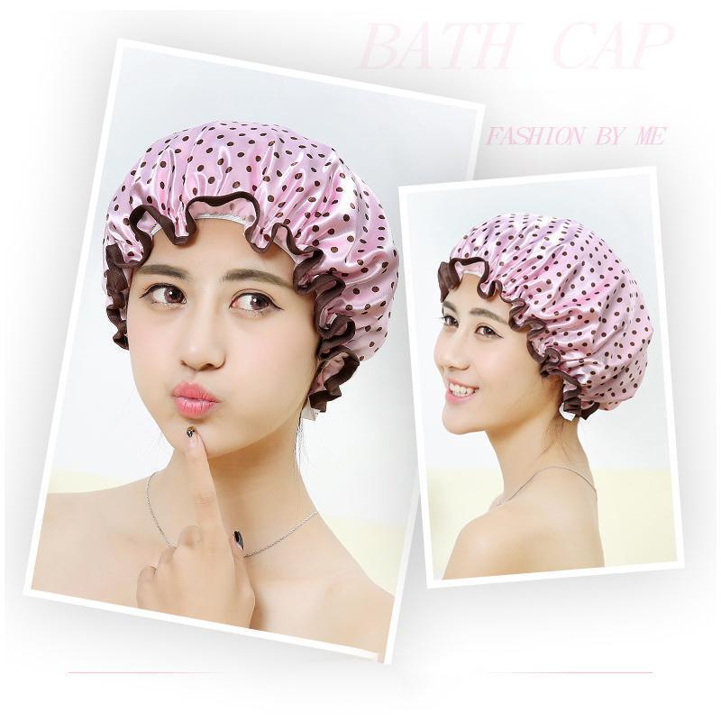 Double Layer Lux Shower Cap Bath Hat Hair Care Women Sleep Waterproof Reusable - Pink