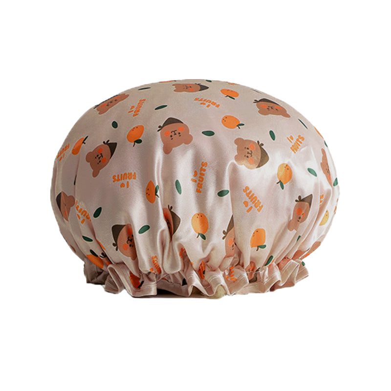 Double Layer Lux Shower Cap Bath Hat Hair Care Women Sleep Waterproof Reusable - Pink