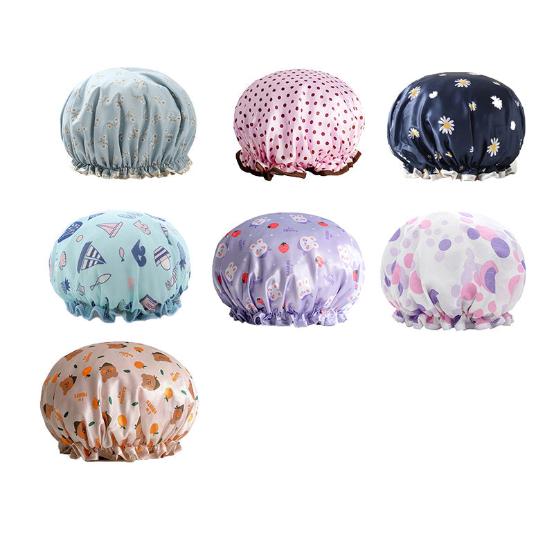 Double Layer Lux Shower Cap Bath Hat Hair Care Women Sleep Waterproof Reusable - Purple