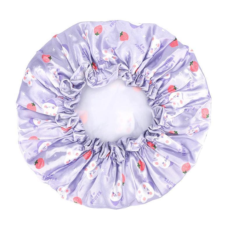 Double Layer Lux Shower Cap Bath Hat Hair Care Women Sleep Waterproof Reusable - Purple