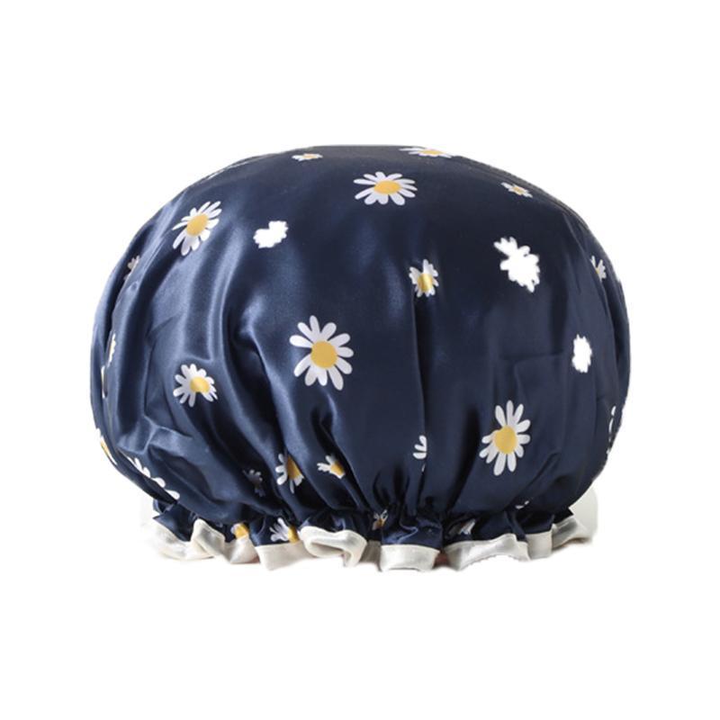 Double Layer Lux Shower Cap Bath Hat Hair Care Women Sleep Waterproof Reusable - Purple