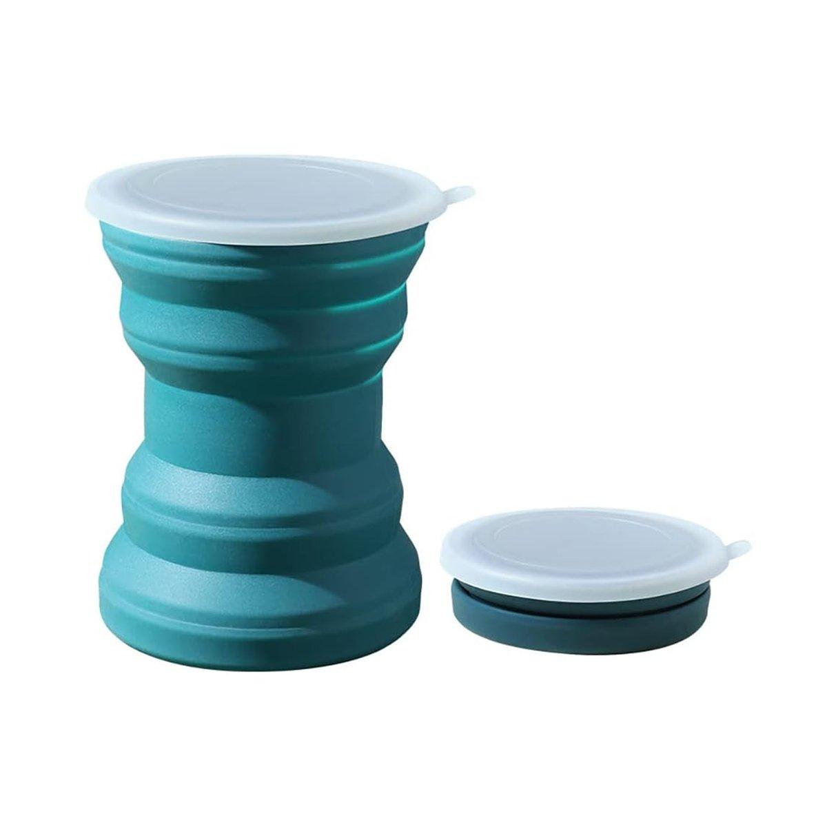 Silicone Folding Travel Mug Portable Retractable Collapsible Mug Outdoor Camping - Grey Lake Blue