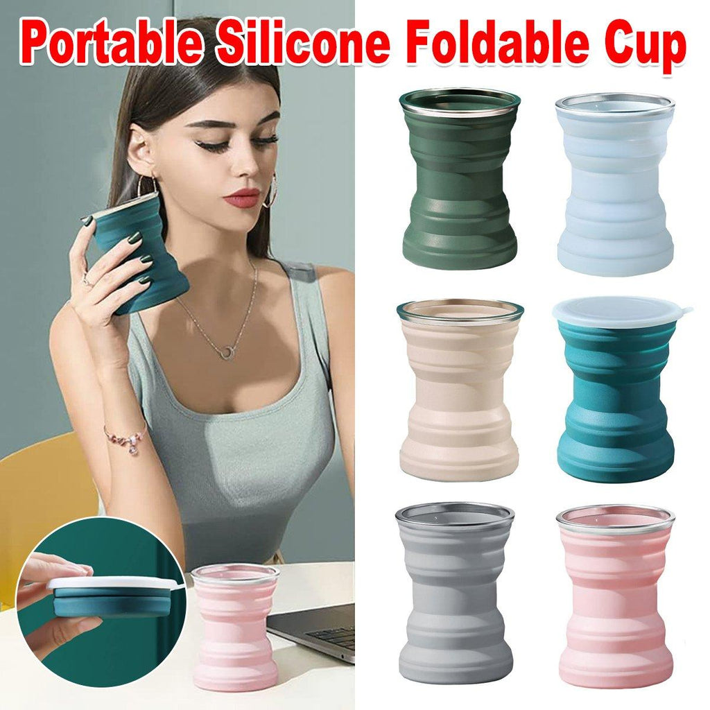 Silicone Folding Travel Mug Portable Retractable Collapsible Mug Outdoor Camping - Sakura Pink