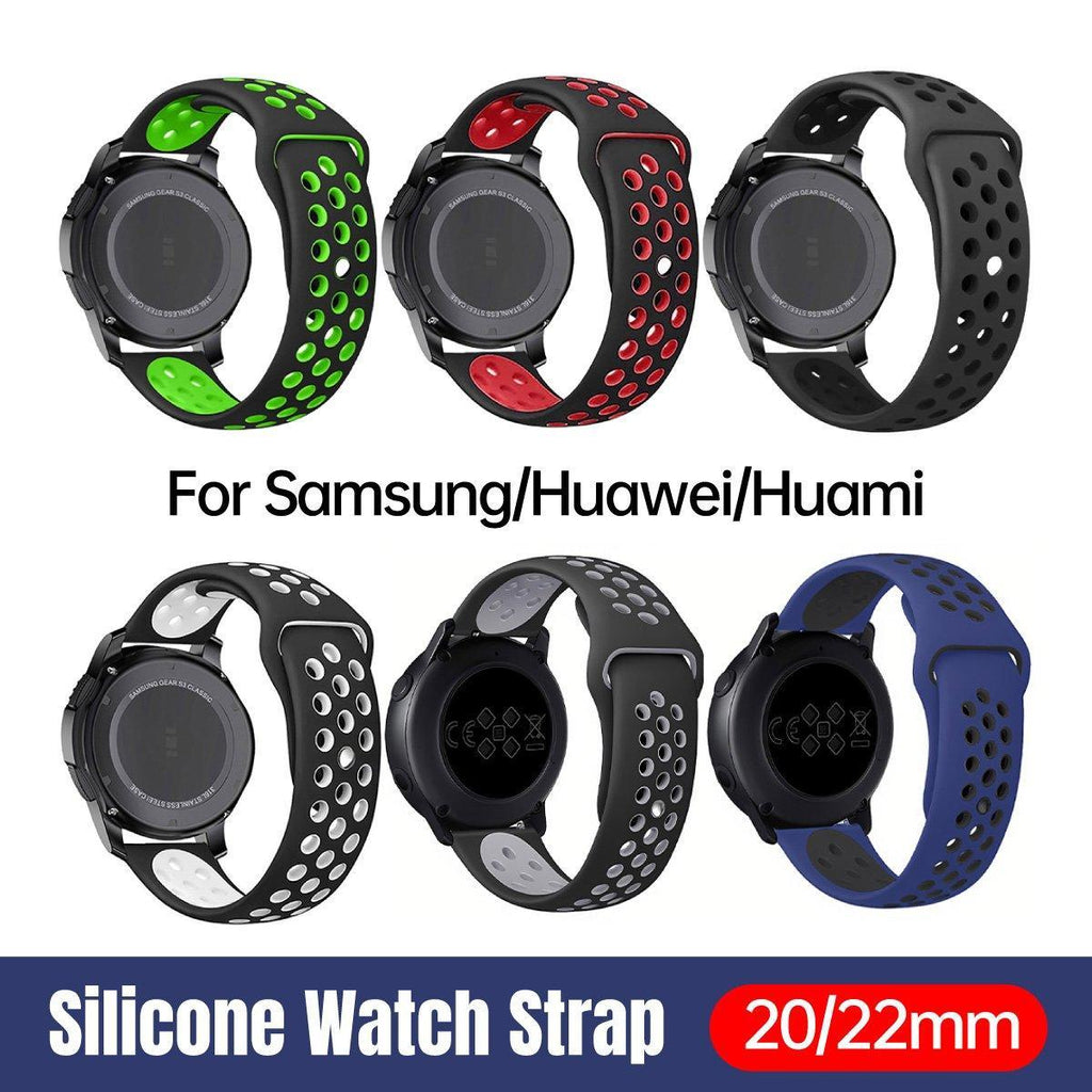 22mm 20mm Silicone Sports Watch Band for Samsung Huawei Huami Two-Tone Strap - 20mm-Red