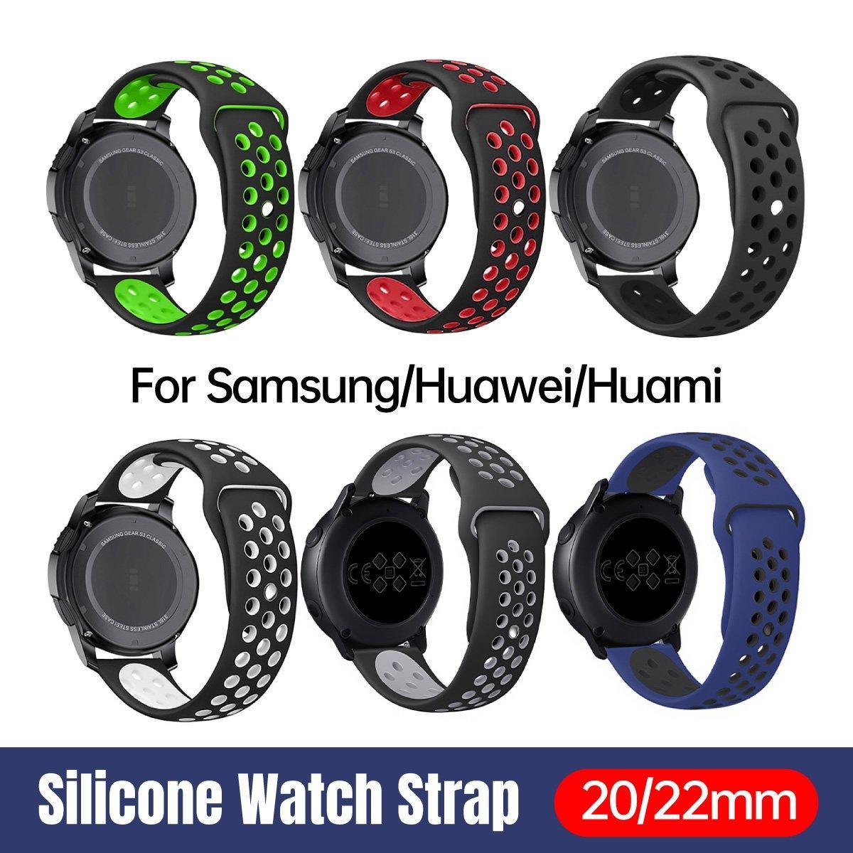 22mm 20mm Silicone Sports Watch Band for Samsung Huawei Huami Two-Tone Strap - 22mm-Green