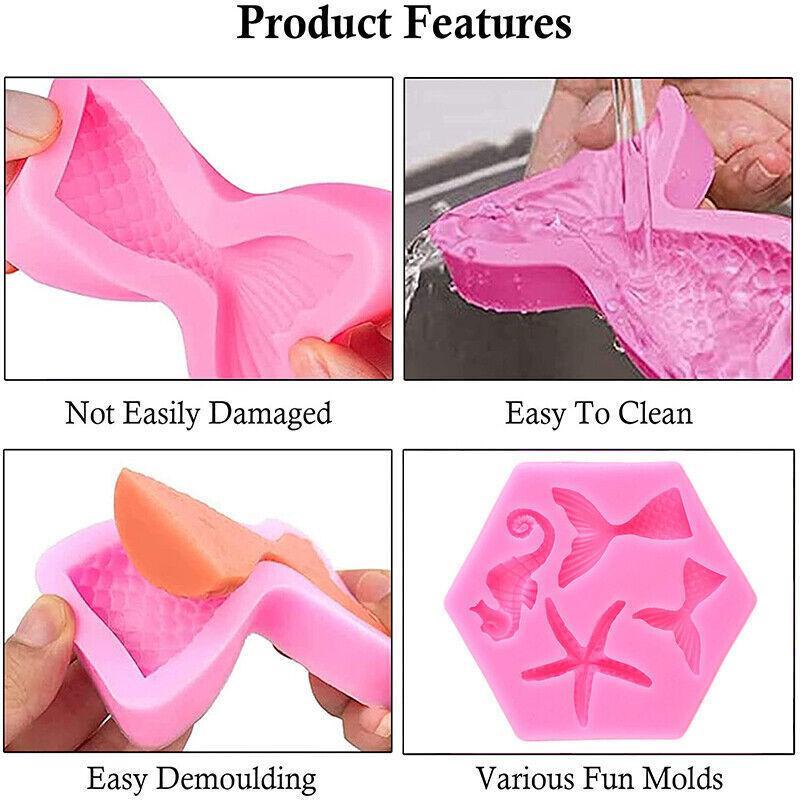 Mermaid Tail Sea Shell Silicone Cake Fondant Sugarcraft Mould Chocolate Mold - Hexagon
