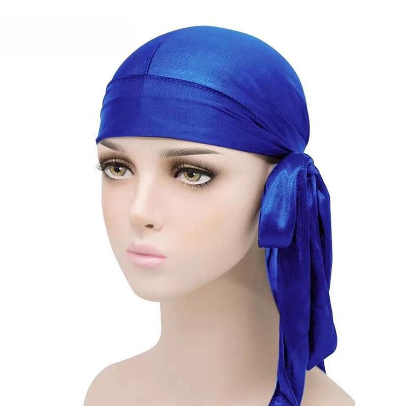 Velvet Durag Silky Hat Cap Men Women Premium Designer Doo Rag Wave Silk Headwear - Sliver grey