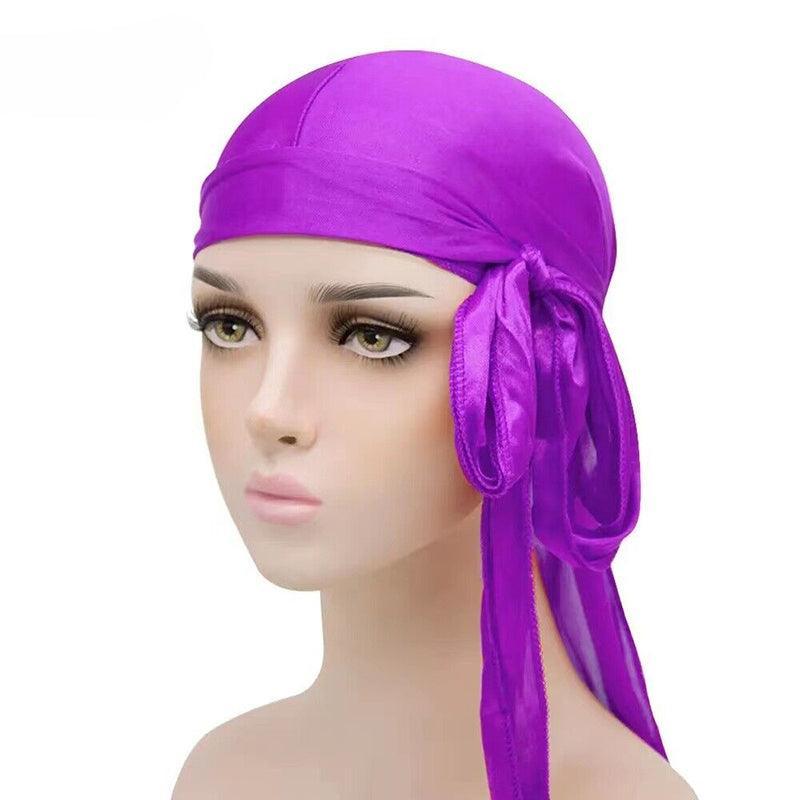 Velvet Durag Silky Hat Cap Men Women Premium Designer Doo Rag Wave Silk Headwear - Sliver grey