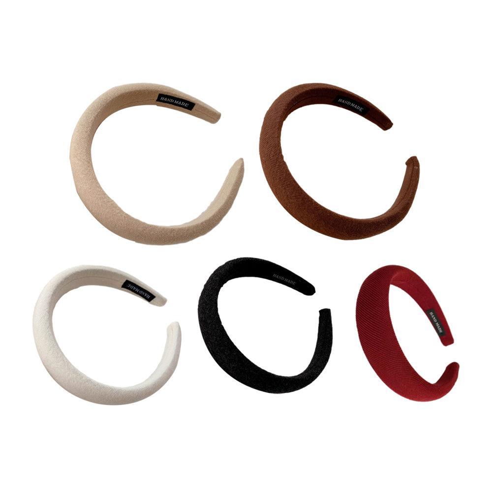 Women Thick Padded Wide Headband Sponge Hairband Wedding Party Plain - Dark Curry