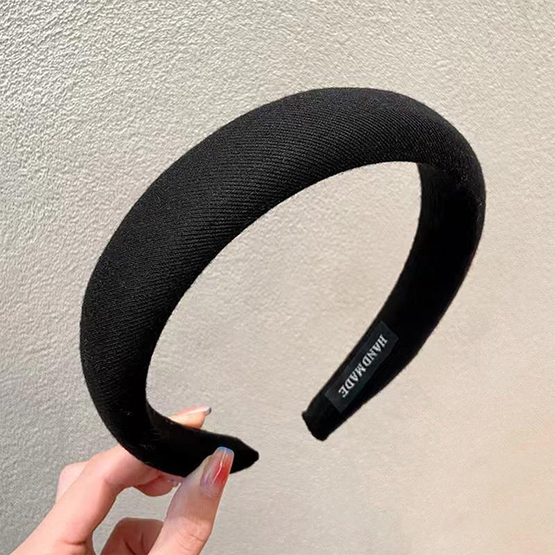 Women Thick Padded Wide Headband Sponge Hairband Wedding Party Plain - Dark Curry