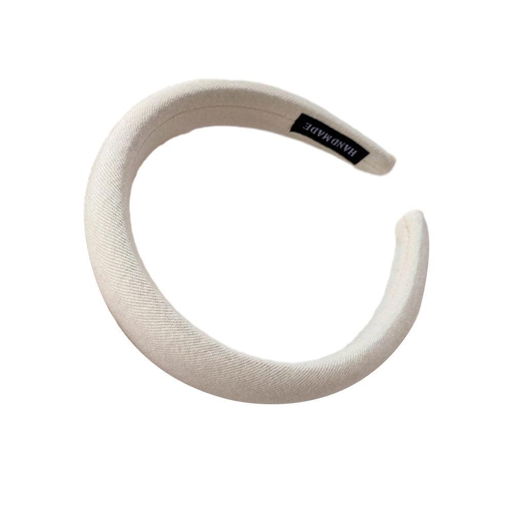 Women Thick Padded Wide Headband Sponge Hairband Wedding Party Plain - Milk Tea