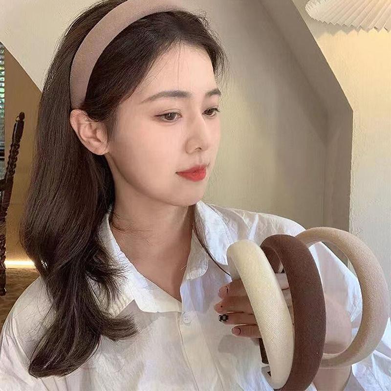 Women Thick Padded Wide Headband Sponge Hairband Wedding Party Plain - Black