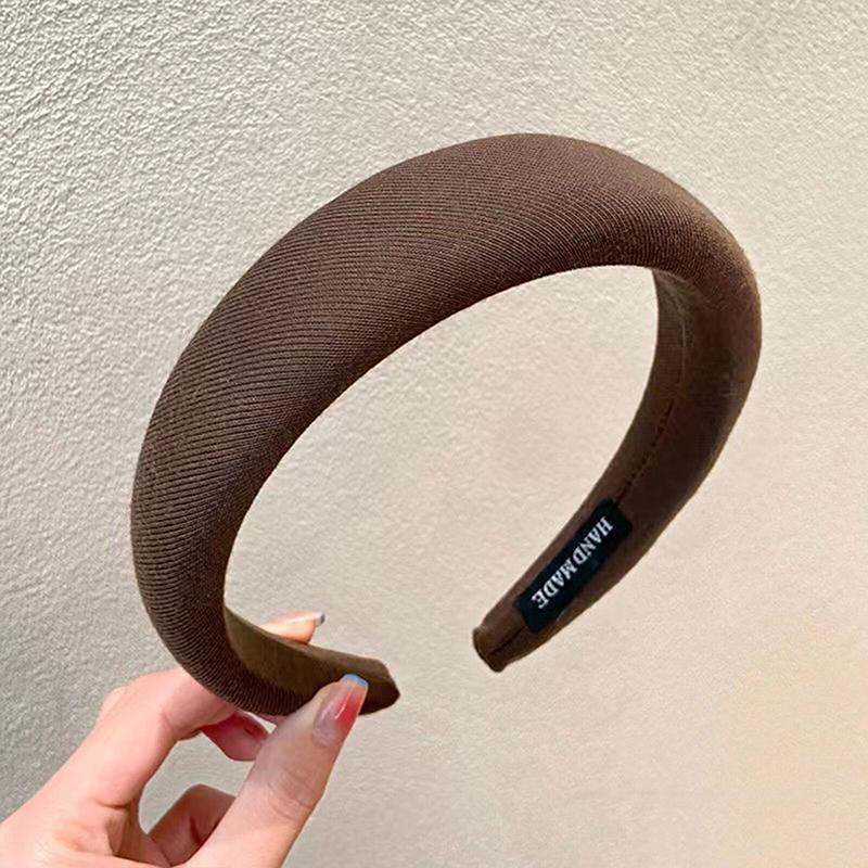Women Thick Padded Wide Headband Sponge Hairband Wedding Party Plain - Black