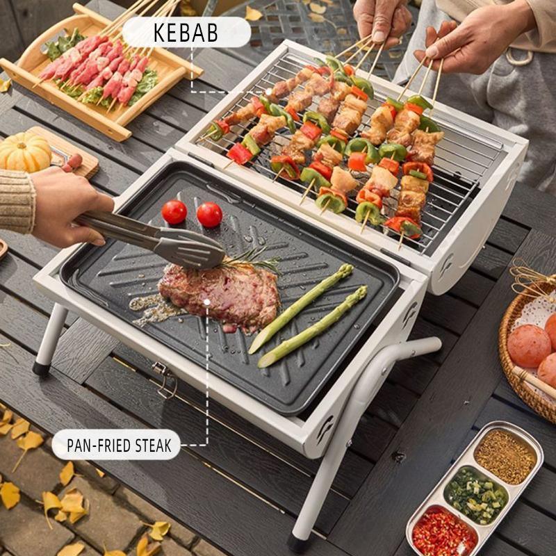 Grillz Charcoal BBQ Portable Grill Camping Barbecue Outdoor Cooking Smoker - Black