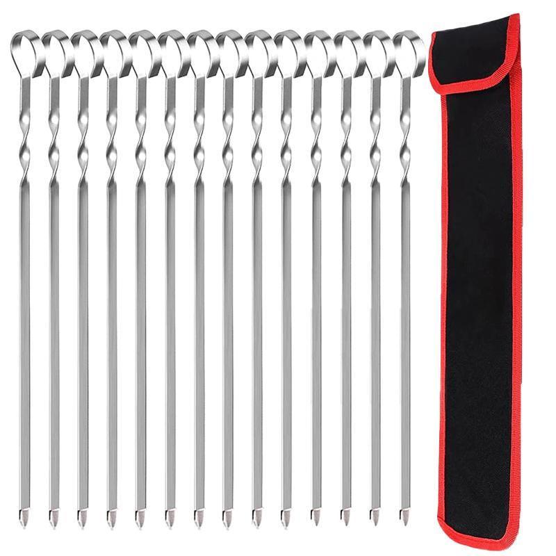 14 Pack Kabob Skewers Premium Flat Metal BBQ Barbecue Skewer Long Stainless