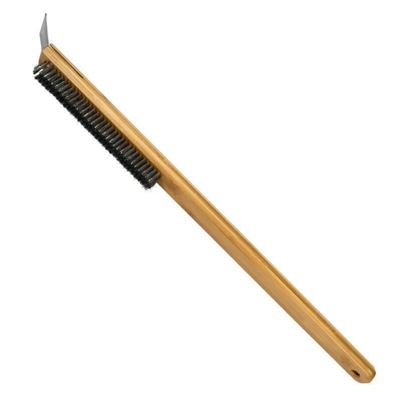 Long Handle Pizza Oven Brush Steel Wire BBQ Grill Cleaner with Scraper 57.5cm