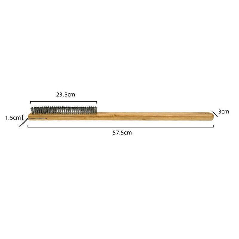 Long Handle Pizza Oven Brush Steel Wire BBQ Grill Cleaner with Scraper 57.5cm