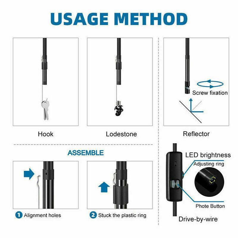 Waterproof Hd Endoscope Usb Type-C Borescope Inspection Snake Camera For Android - 2M