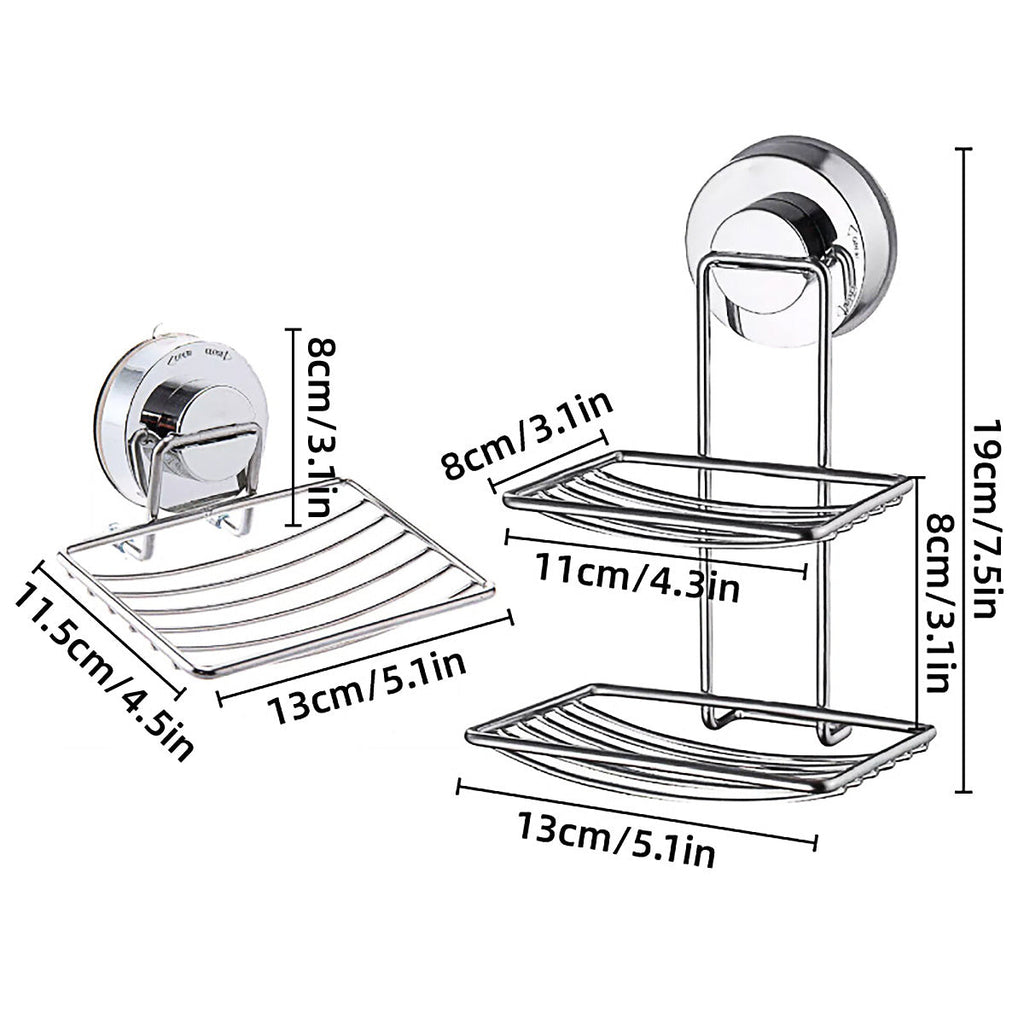 Shower Bar Holder Suction Basket Wall Mounted Stainless Steel Bathroom Soap Dish - Double Layer