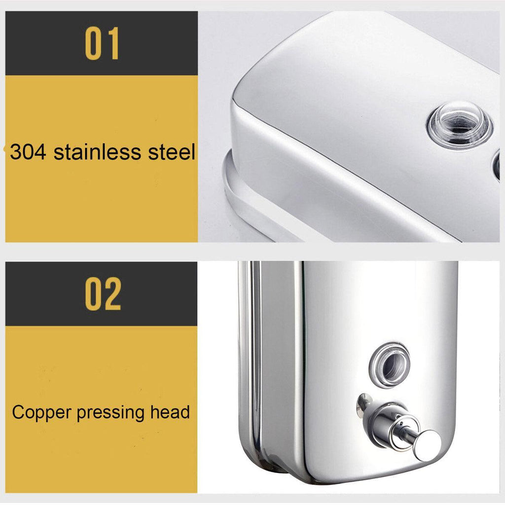 Stainless Steel Wall Mounted Soap Dispenser Hotel Bathroom Sanitizer Bottle - 500ML