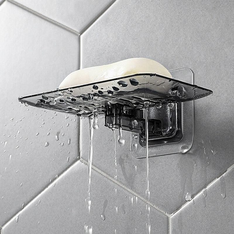 Bathroom Waterfall Tray Holder Soaps Plate Suction Case Containers Dish Storage - Black