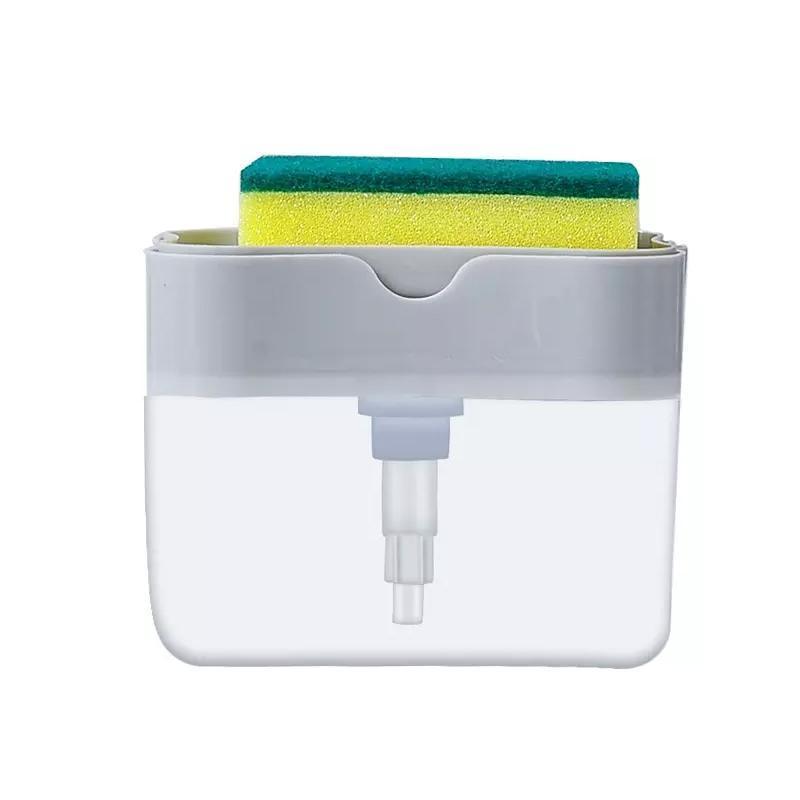2 In 1 Soap Pump Dispenser Sponge Holder Dish Washing Liquid Container Kitchen - White