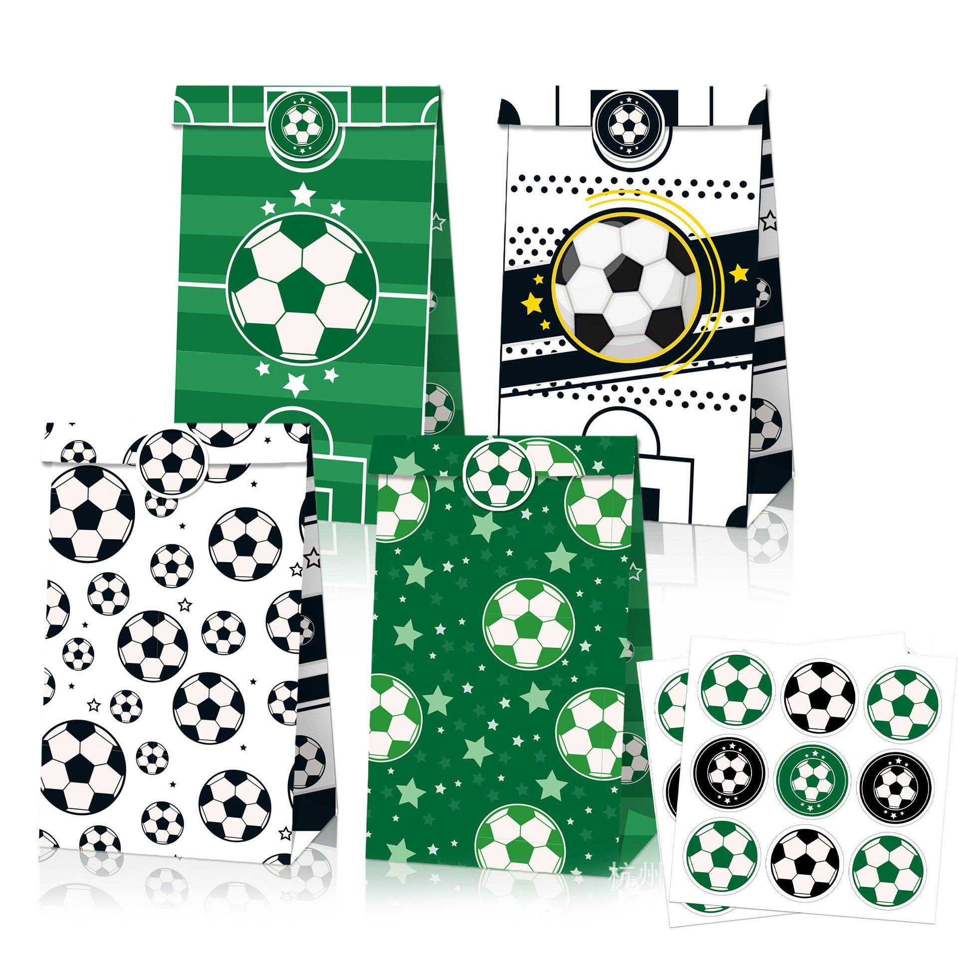 Fashion Football Sport Gift Bags Green Kraft Paper Sticker Set Party Favor Bags - 2sets-LB018