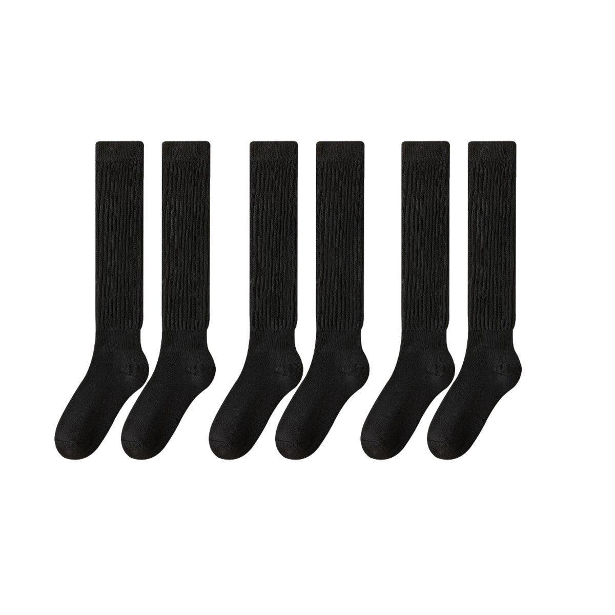 3Pairs Warm Calf Socks Stack Stockings Winter Fall Over Knee High Thick Socks Set - Black