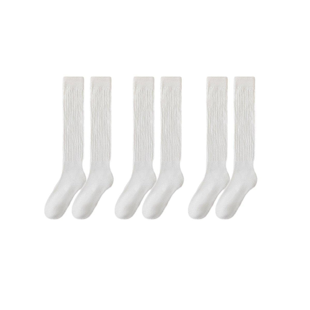 3Pairs Warm Calf Socks Stack Stockings Winter Fall Over Knee High Thick Socks Set - White