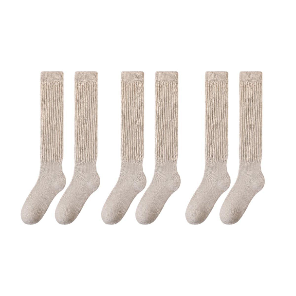 3Pairs Warm Calf Socks Stack Stockings Winter Fall Over Knee High Thick Socks Set - White