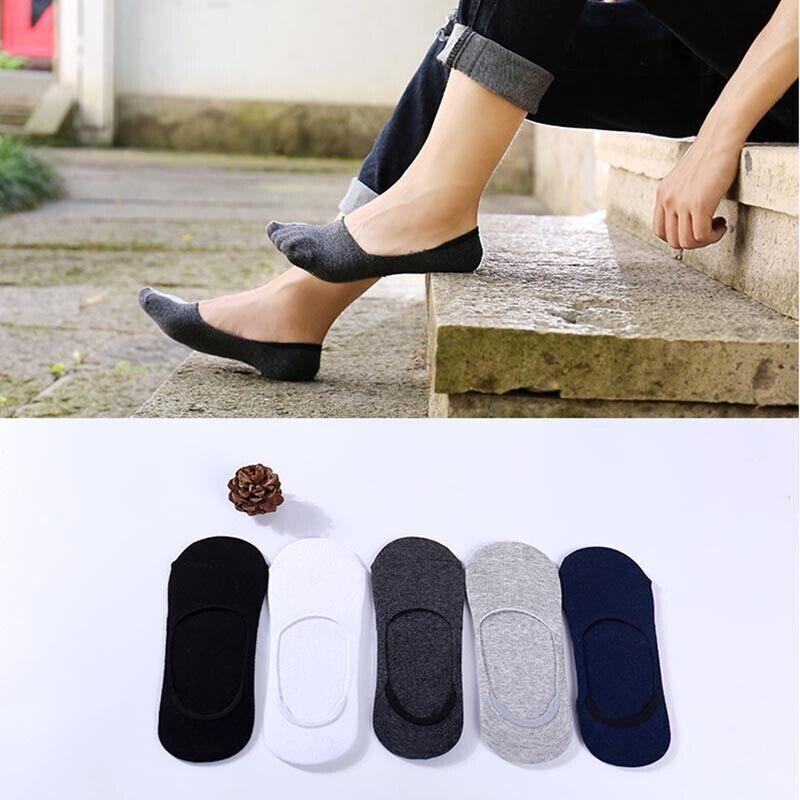5 Pairs No Show Liner Socks Non Slip Cotton Low Cut Invisible Unisex Footies - Dark Grey