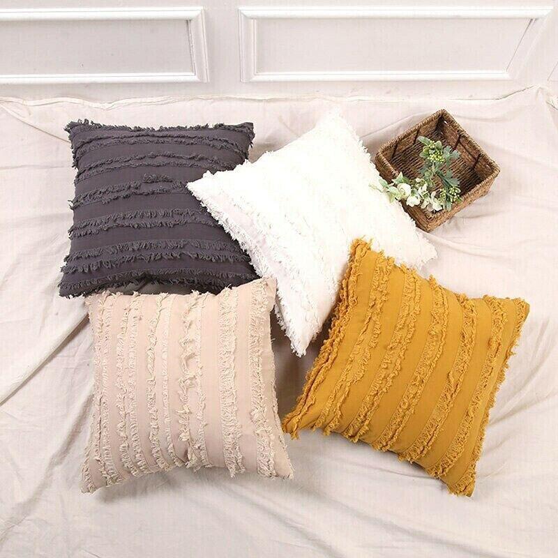 Boho Tassel Fringe Striped Cushion Cover Soft Home Decor Sofa Throw Pillow Case - Red