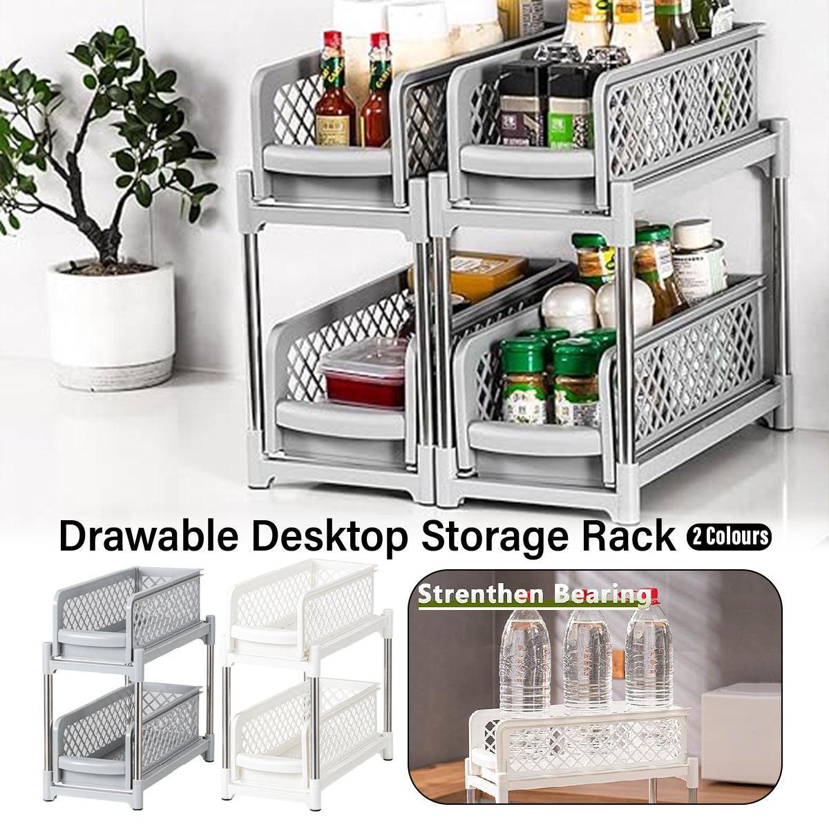 Bathroom Kitchen Sink Storage Rack Drawer Plastic Shelf Seasoning Holder - White