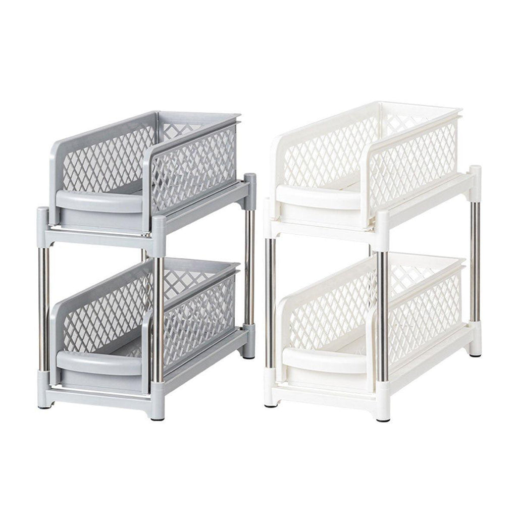 Bathroom Kitchen Sink Storage Rack Drawer Plastic Shelf Seasoning Holder - White