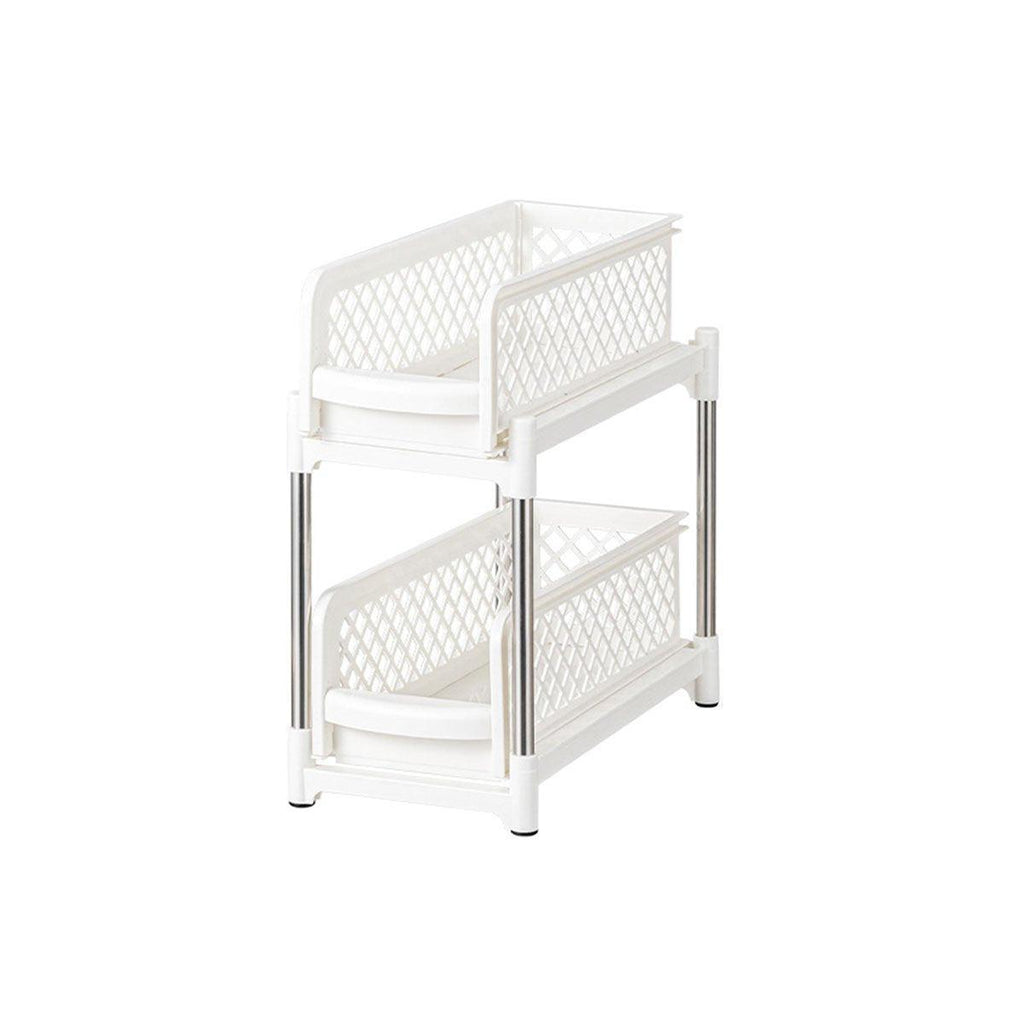 Bathroom Kitchen Sink Storage Rack Drawer Plastic Shelf Seasoning Holder - White