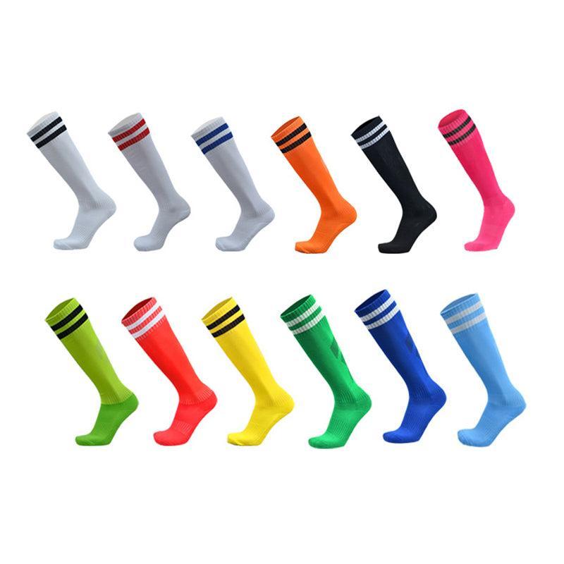 Mens Womens Sports Breathable Tube Long High Socks Knee Warm Casual Footy Soccer - White+Blue