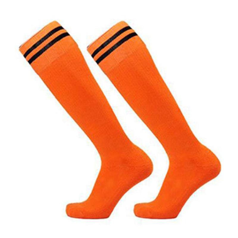 Mens Womens Sports Breathable Tube Long High Socks Knee Warm Casual Footy Soccer - White+Blue