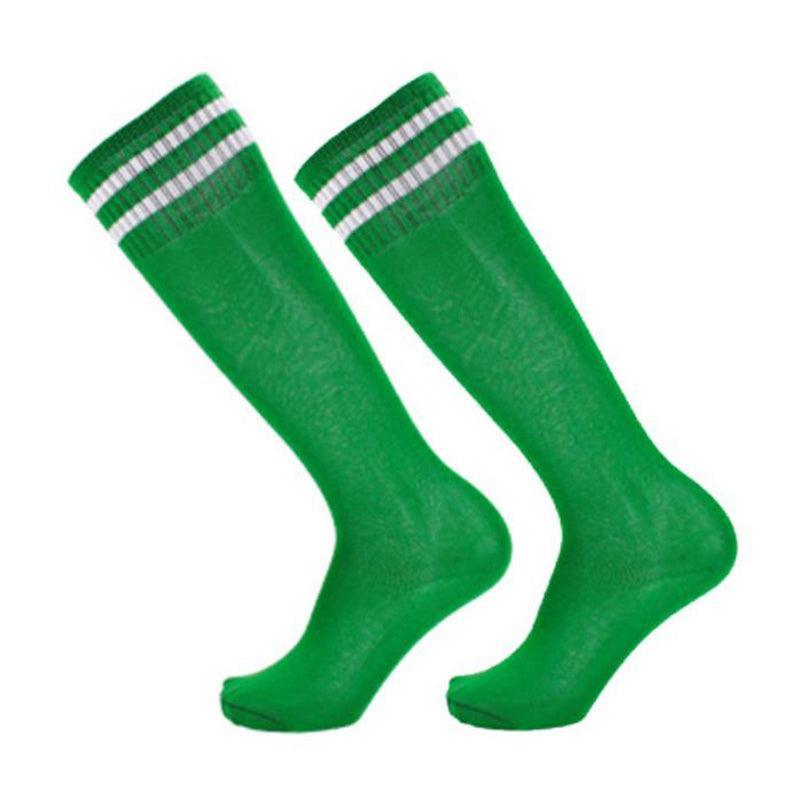 Mens Womens Sports Breathable Tube Long High Socks Knee Warm Casual Footy Soccer - White+Blue