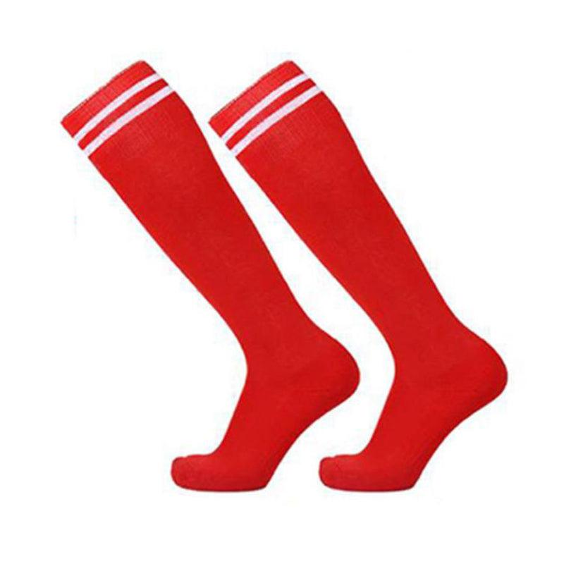 Mens Womens Sports Breathable Tube Long High Socks Knee Warm Casual Footy Soccer - White+Blue