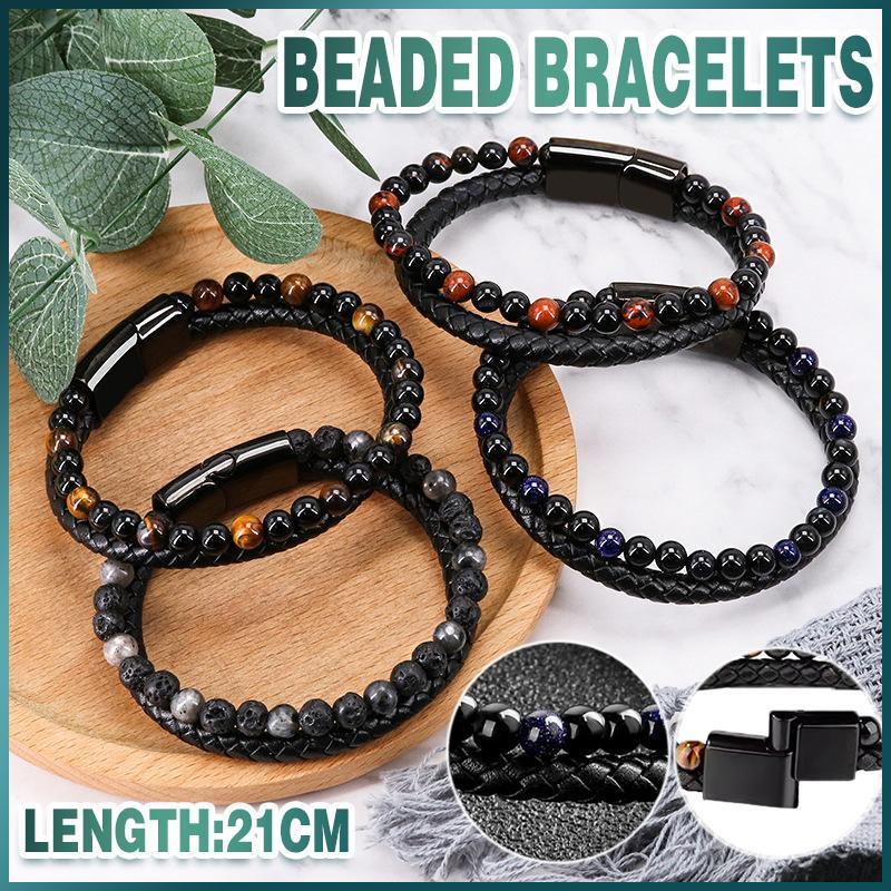 Tiger Eye Natural Stone Beaded Bracelet Women Men Elasticity Bangle hand Jewelry - Tiger Eye