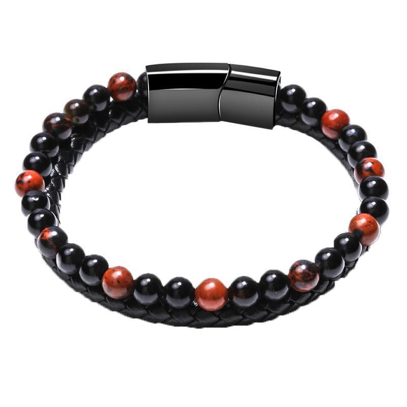 Tiger Eye Natural Stone Beaded Bracelet Women Men Elasticity Bangle hand Jewelry - Blue Stone