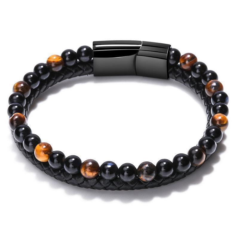 Tiger Eye Natural Stone Beaded Bracelet Women Men Elasticity Bangle hand Jewelry - Blue Stone