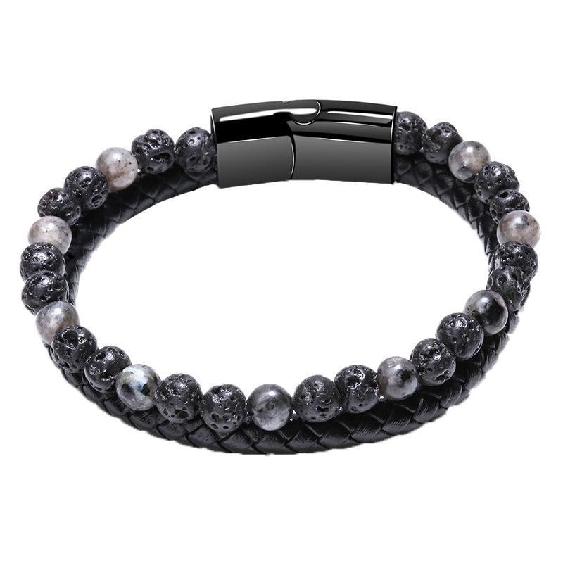 Tiger Eye Natural Stone Beaded Bracelet Women Men Elasticity Bangle hand Jewelry - Blue Stone