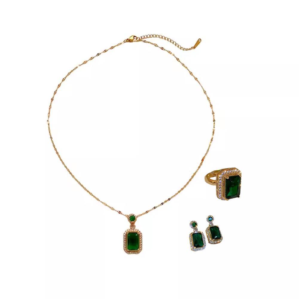 Vintage Paraiba Tourmaline Emerald Gemstone Earrings Ring Necklace Women Gift - Earring