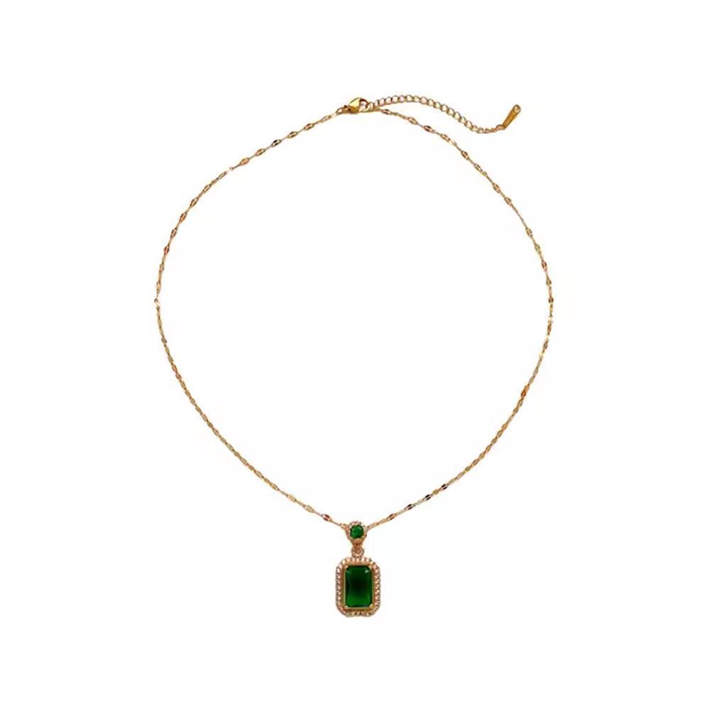 Vintage Paraiba Tourmaline Emerald Gemstone Earrings Ring Necklace Women Gift - Necklace