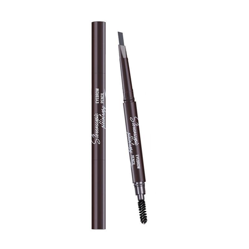 Eyebrow Pencil Dual-Ended Waterproof Retractable Slant Eye Makeup Cosmetic Tool - Black
